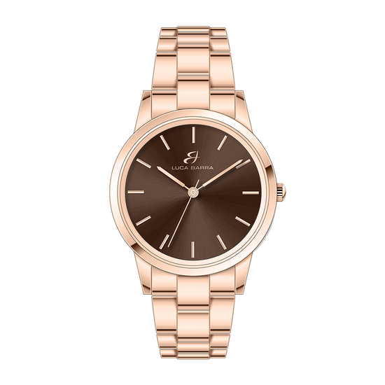 IP ROSE STEEL WATCH WITH BROWN DIAL, IP ROSE BRACELET