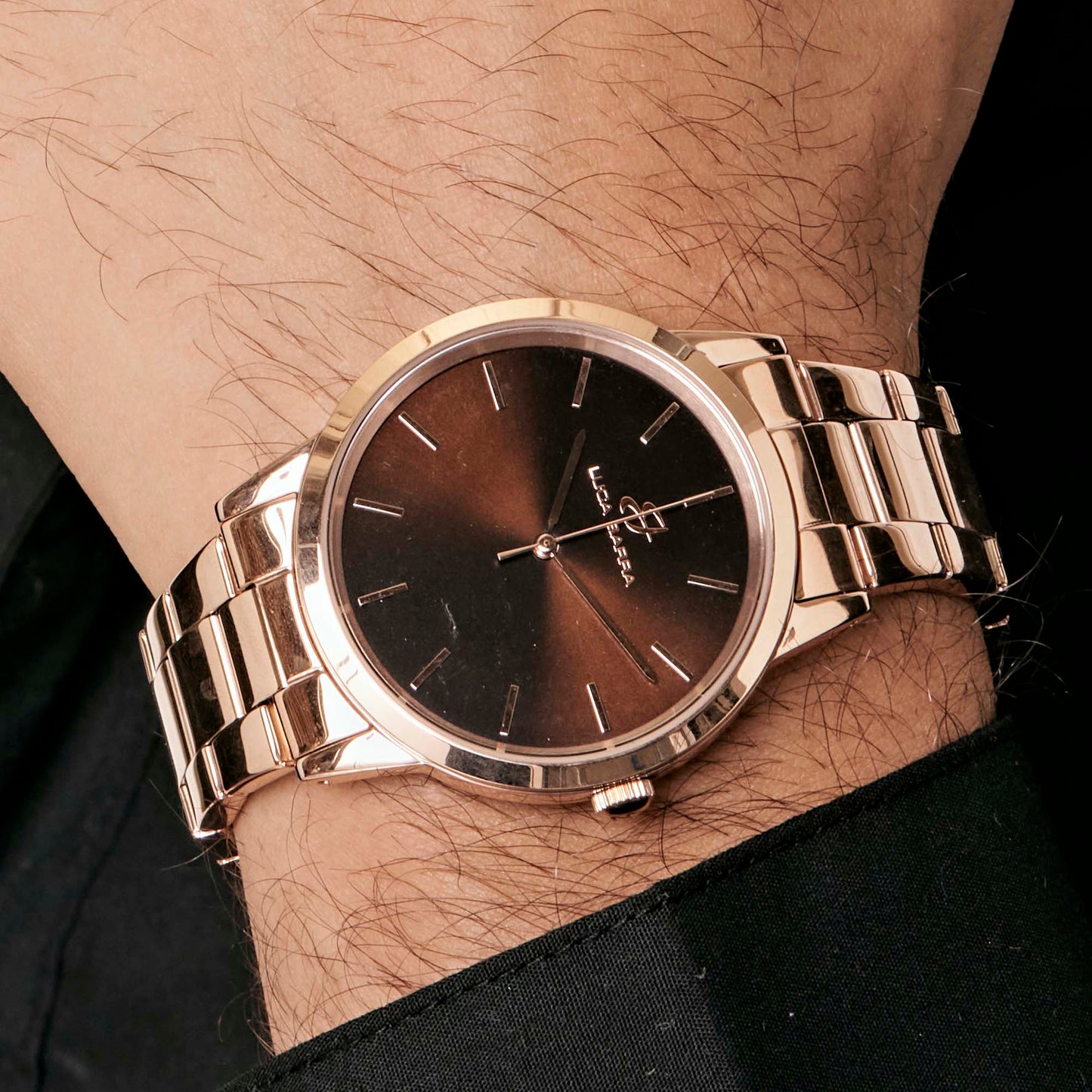 IP ROSE STEEL WATCH WITH BROWN DIAL, IP ROSE BRACELET