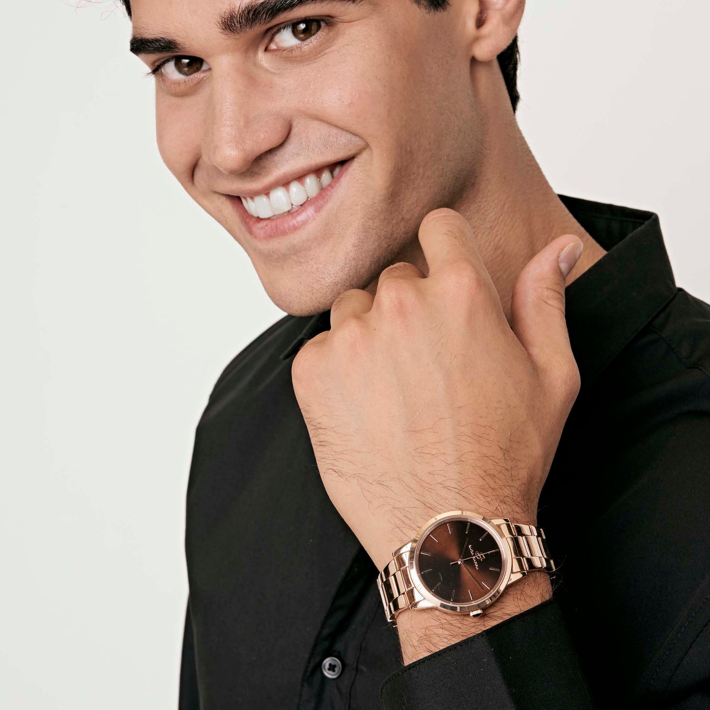 IP ROSE STEEL WATCH WITH BROWN DIAL, IP ROSE BRACELET