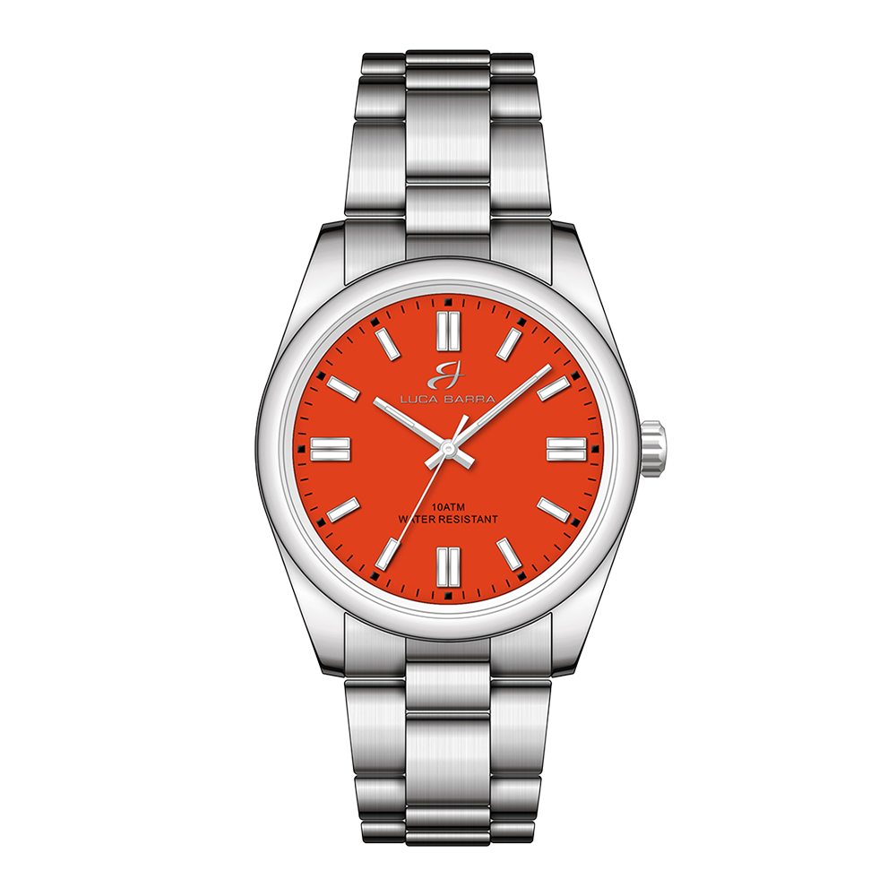 STEEL WATCH WITH ORANGE DIAL