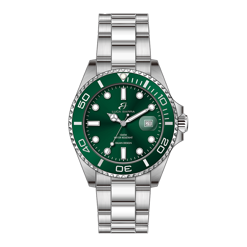 WATCH WITH STEEL CASE GREEN BEZEL GREEN DIAL