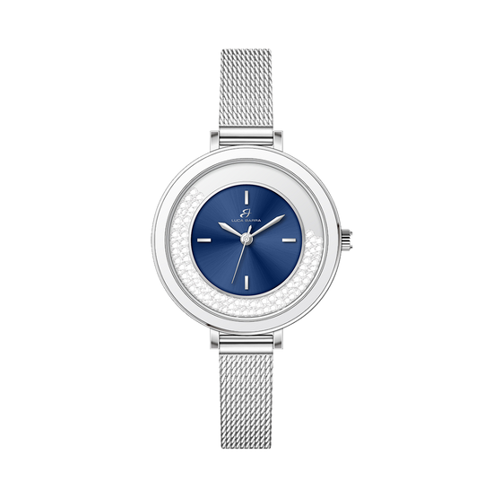 WOMEN'S WATCH WITH STEEL CASE WHITE CERAMIC BEZEL