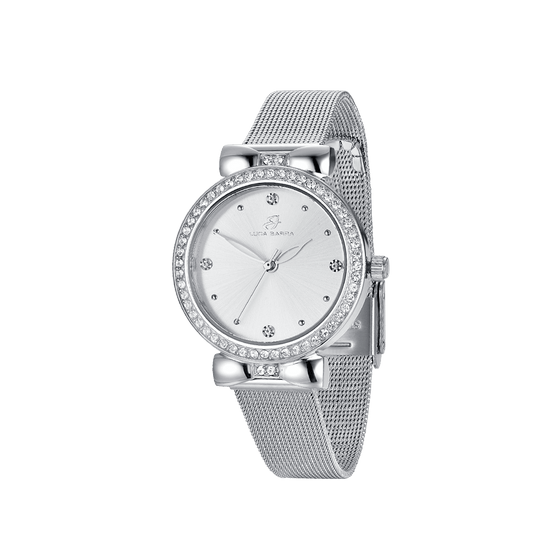 WOMEN'S WATCH WITH STEEL CASE SILVER DIAL BEZEL WITH WHITE CRYSTALS