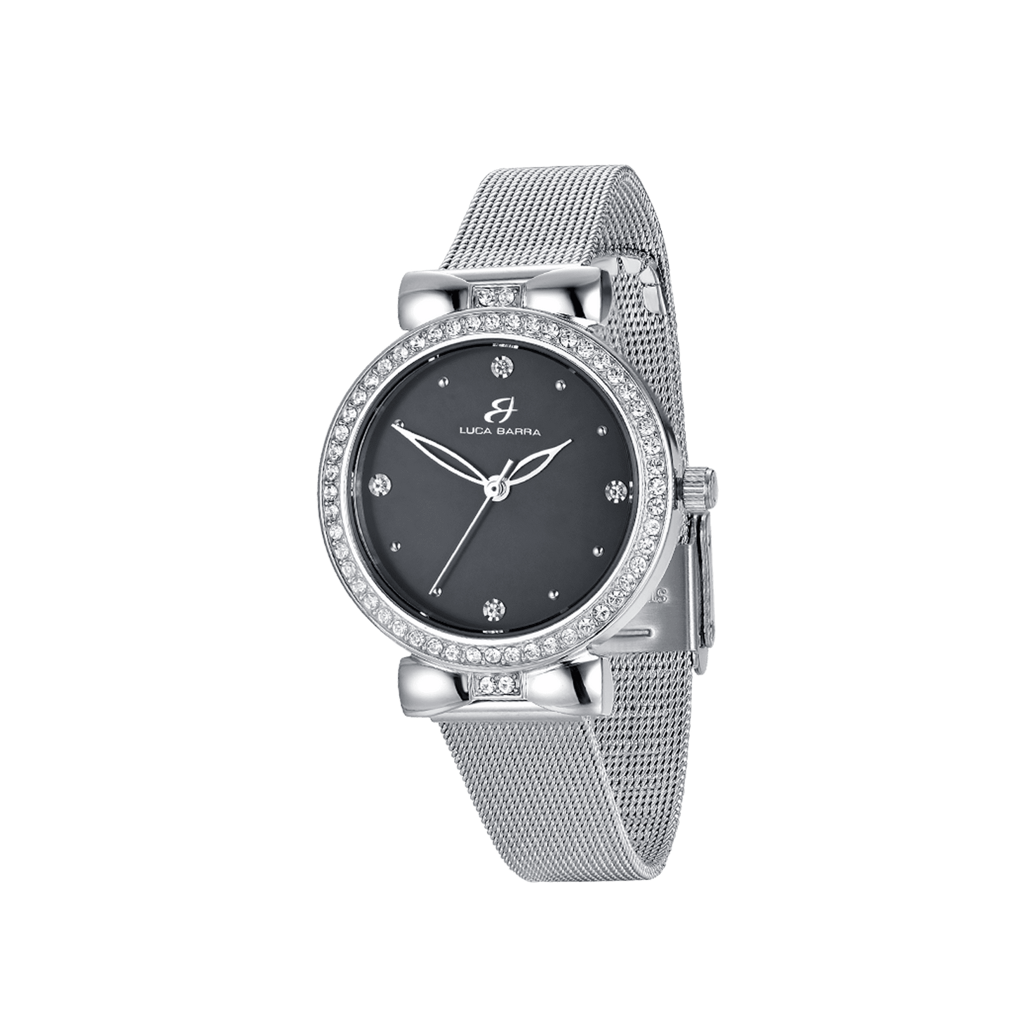 WOMEN'S WATCH WITH STEEL CASE BLACK DIAL BEZEL WITH WHITE CRYSTALS