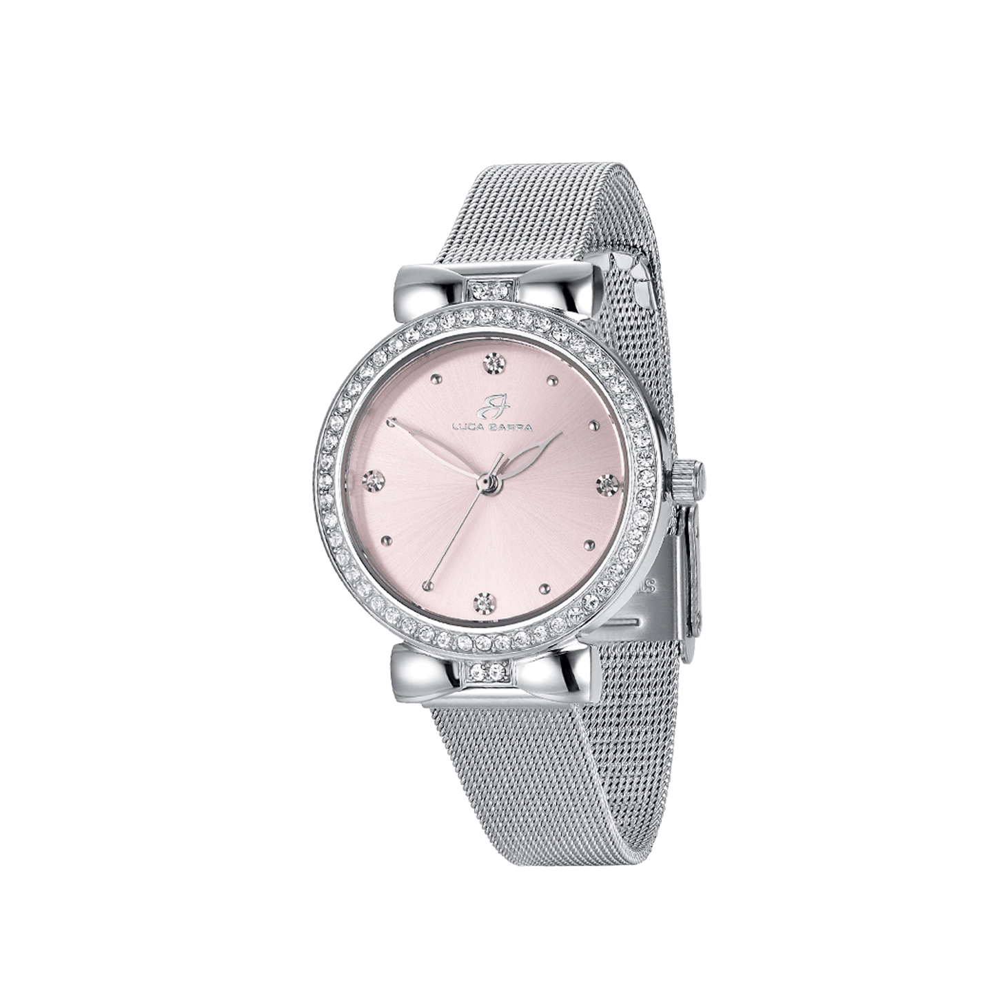 WOMEN'S WATCH WITH STEEL CASE PINK DIAL BEZEL WITH WHITE CRYSTALS