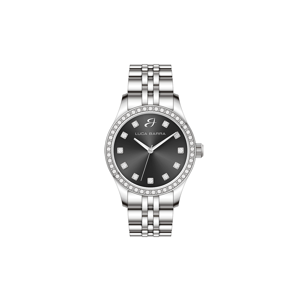 WOMEN'S STEEL WATCH WITH BLACK DIAL AND WHITE CRYSTAL BEZEL