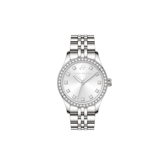 WOMEN'S STEEL WATCH WITH SILVER DIAL AND WHITE CRYSTAL BEZEL