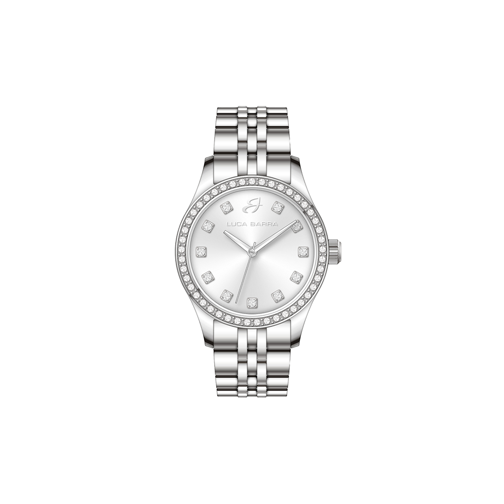 WOMAN'S WATCH IN STEEL WITH SILVER DIAL AND ICE WITH WHITE CRYSTALS Luca Barra