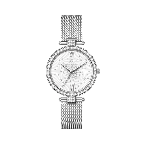 WOMEN'S STEEL WATCH WITH WHITE CRYSTAL DIAL BEZEL