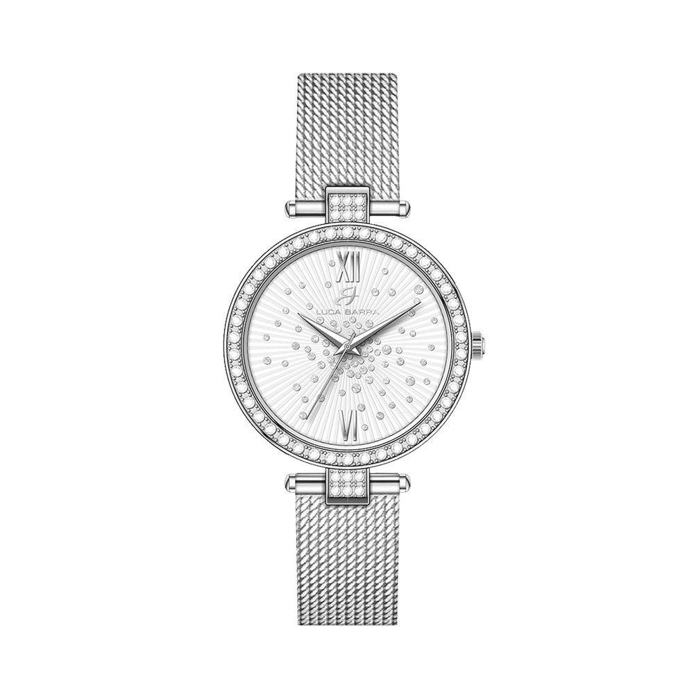 WOMEN'S STEEL WATCH WITH WHITE CRYSTAL DIAL BEZEL