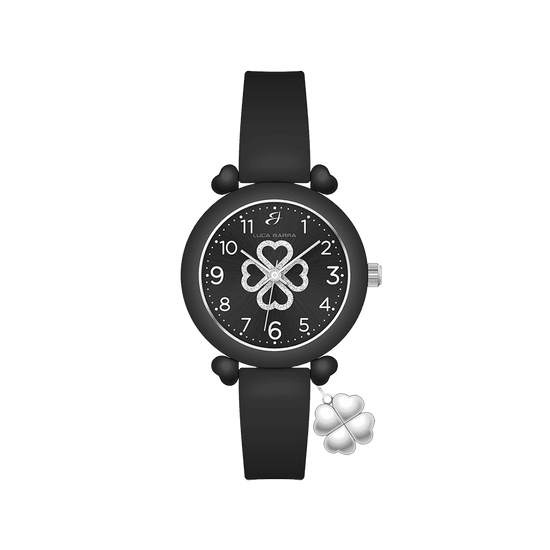 BLACK SILICONE WOMEN'S WATCH AND CLOVERLEAF