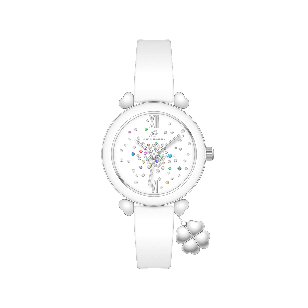 WHITE SILICONE WOMEN'S WATCH WITH MULTICOLOR CRYSTALS