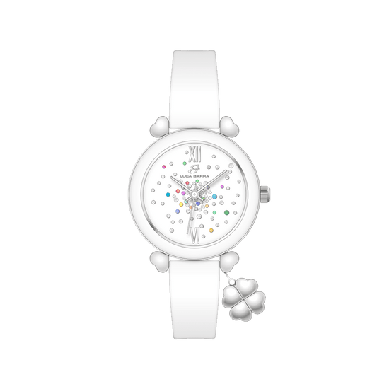 WHITE SILICONE WOMEN'S WATCH WITH MULTICOLOR CRYSTALS