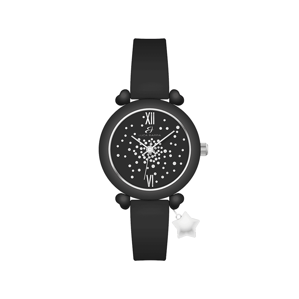 BLACK SILICONE WOMEN'S WATCH WITH WHITE CRYSTALS