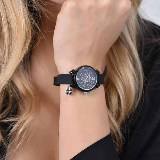 BLACK SILICONE WOMEN'S WATCH WITH WHITE CRYSTALS