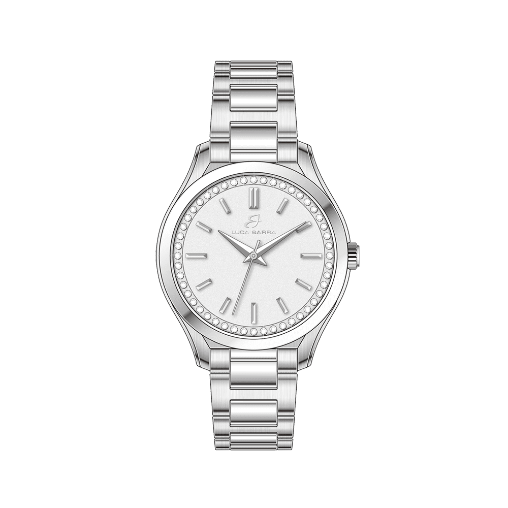 WOMEN'S STEEL WATCH WHITE CRYSTAL BEZEL