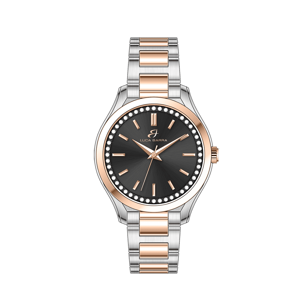 WOMEN'S STEEL BLACK BEZEL AND IP GOLD WATCH