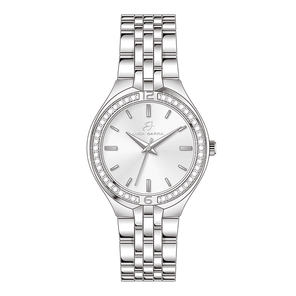 WOMEN'S STEEL WATCH WHITE CRYSTAL BEZEL