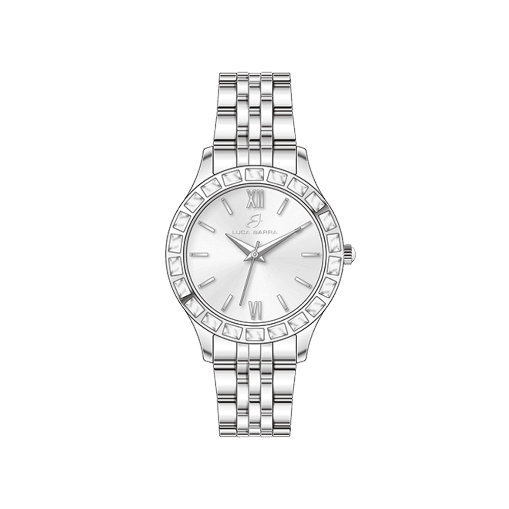 WOMEN'S STEEL WATCH WHITE CRYSTAL BEZEL