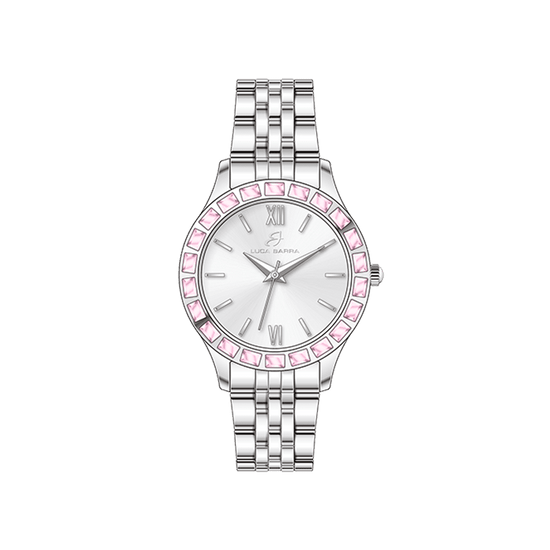 WOMEN'S STEEL WATCH PINK CRYSTAL BEZEL