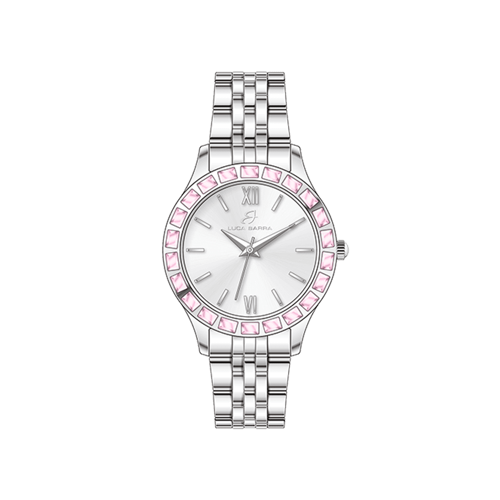 WOMEN'S STEEL WATCH PINK CRYSTAL BEZEL