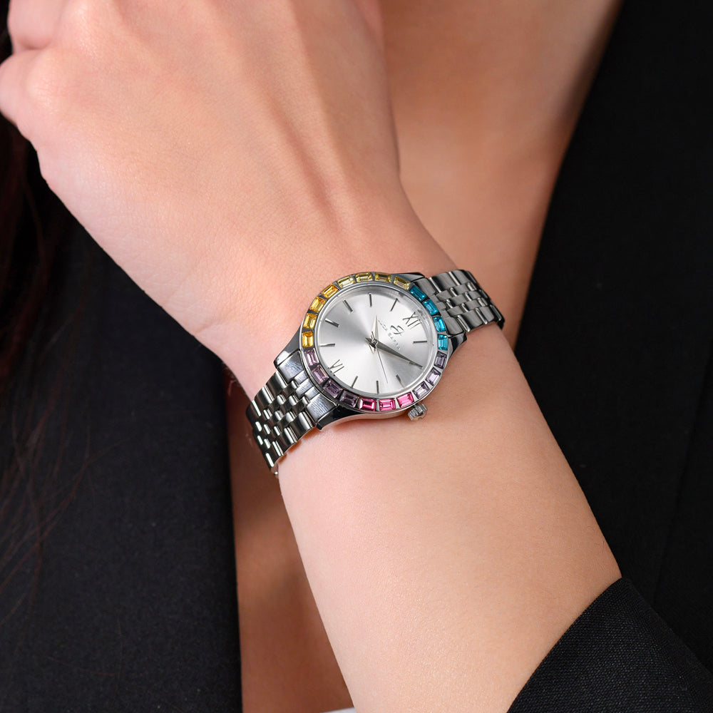 WOMEN'S STEEL WATCH MULTICOLOR CRYSTAL BEZEL