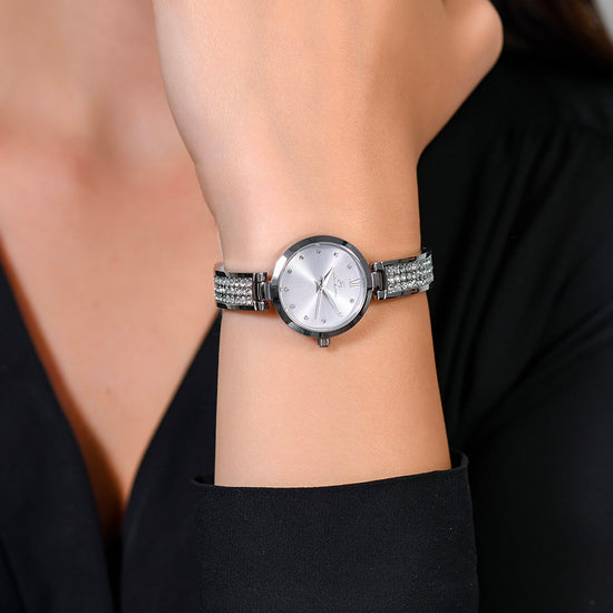 WOMEN'S STEEL CRYSTALS AND GRAY DIAL WATCH