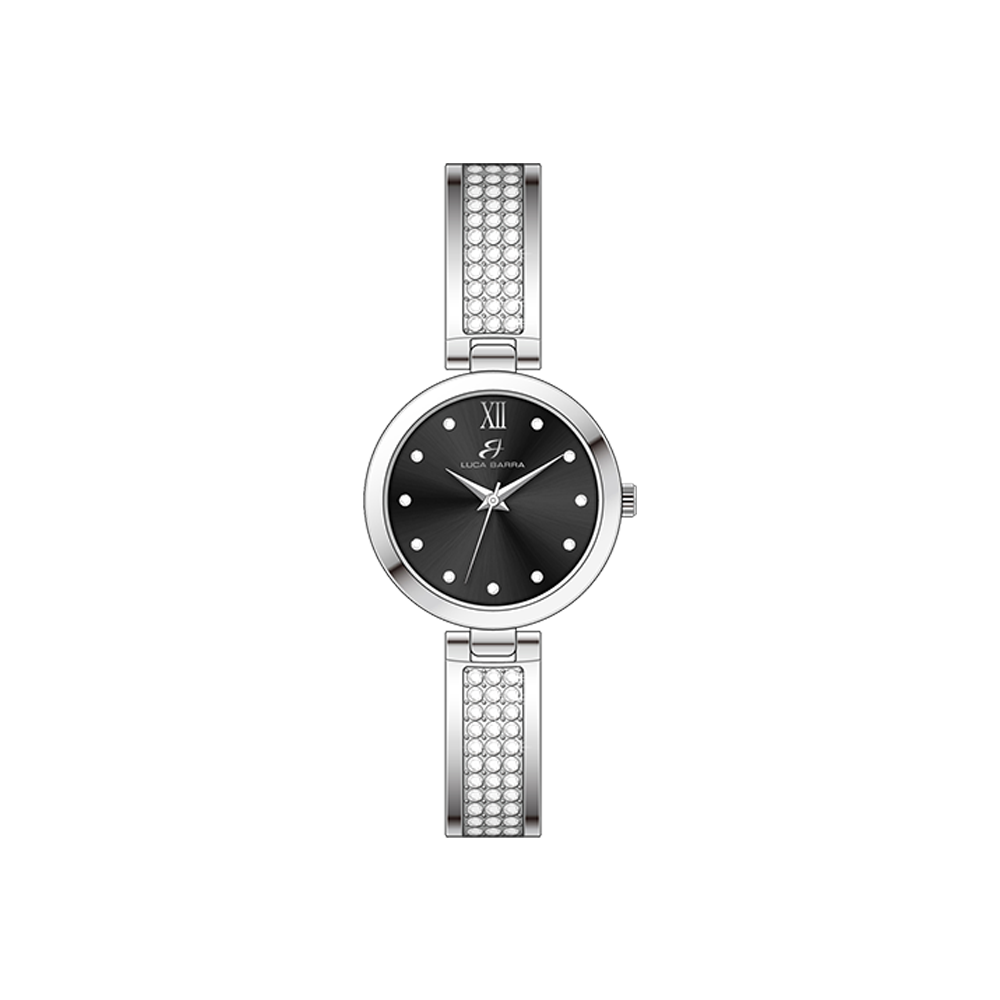 WOMEN'S STEEL CRYSTALS AND BLACK DIAL WATCH