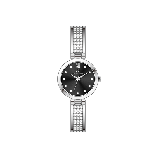 WOMEN'S STEEL CRYSTALS AND BLACK DIAL WATCH