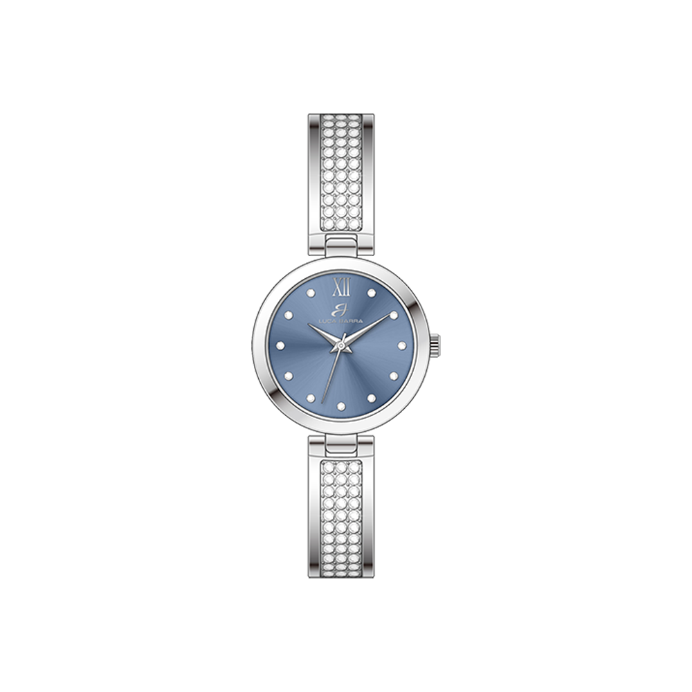 WOMAN'S WATCH IN STEEL CRYSTALS AND CELESTE DIAL Luca Barra