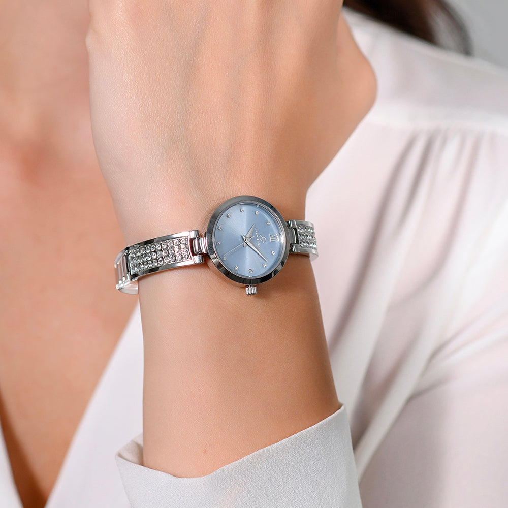 WOMEN'S STEEL CRYSTALS AND LIGHT BLUE DIAL WATCH