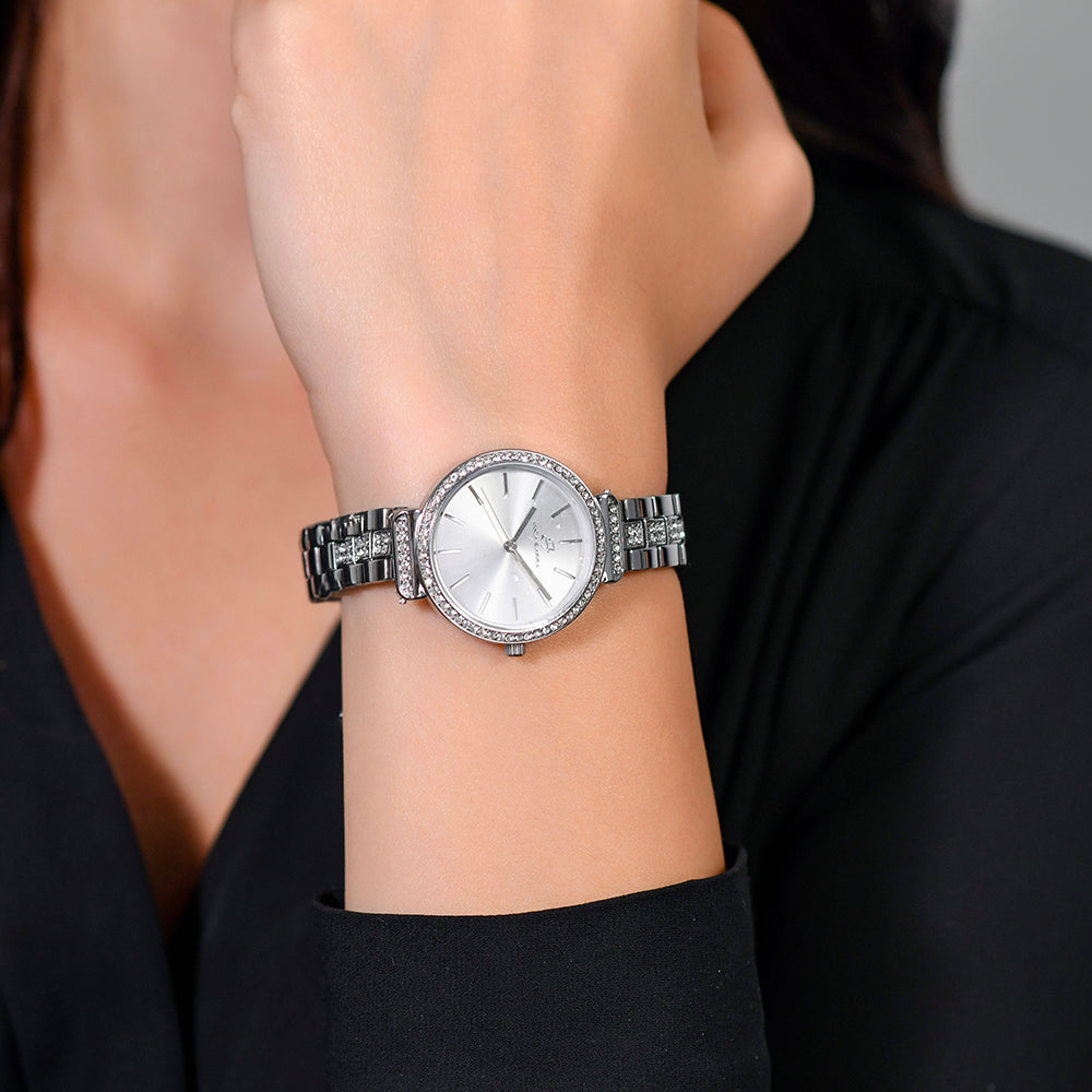 WOMEN'S CRYSTAL STEEL WATCH WITH GRAY BEZEL AND DIAL