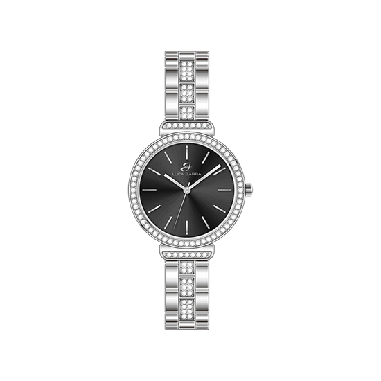 WOMEN'S STEEL CRYSTAL WATCH BLACK BEZEL AND DIAL