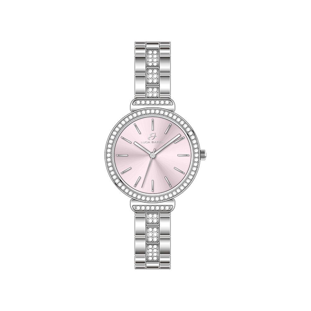 WOMEN'S STEEL CRYSTAL WATCH PINK BEZEL AND DIAL