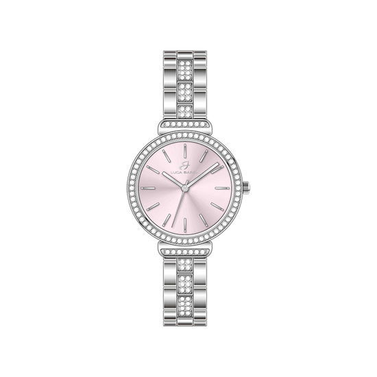 WOMEN'S STEEL CRYSTAL WATCH PINK BEZEL AND DIAL