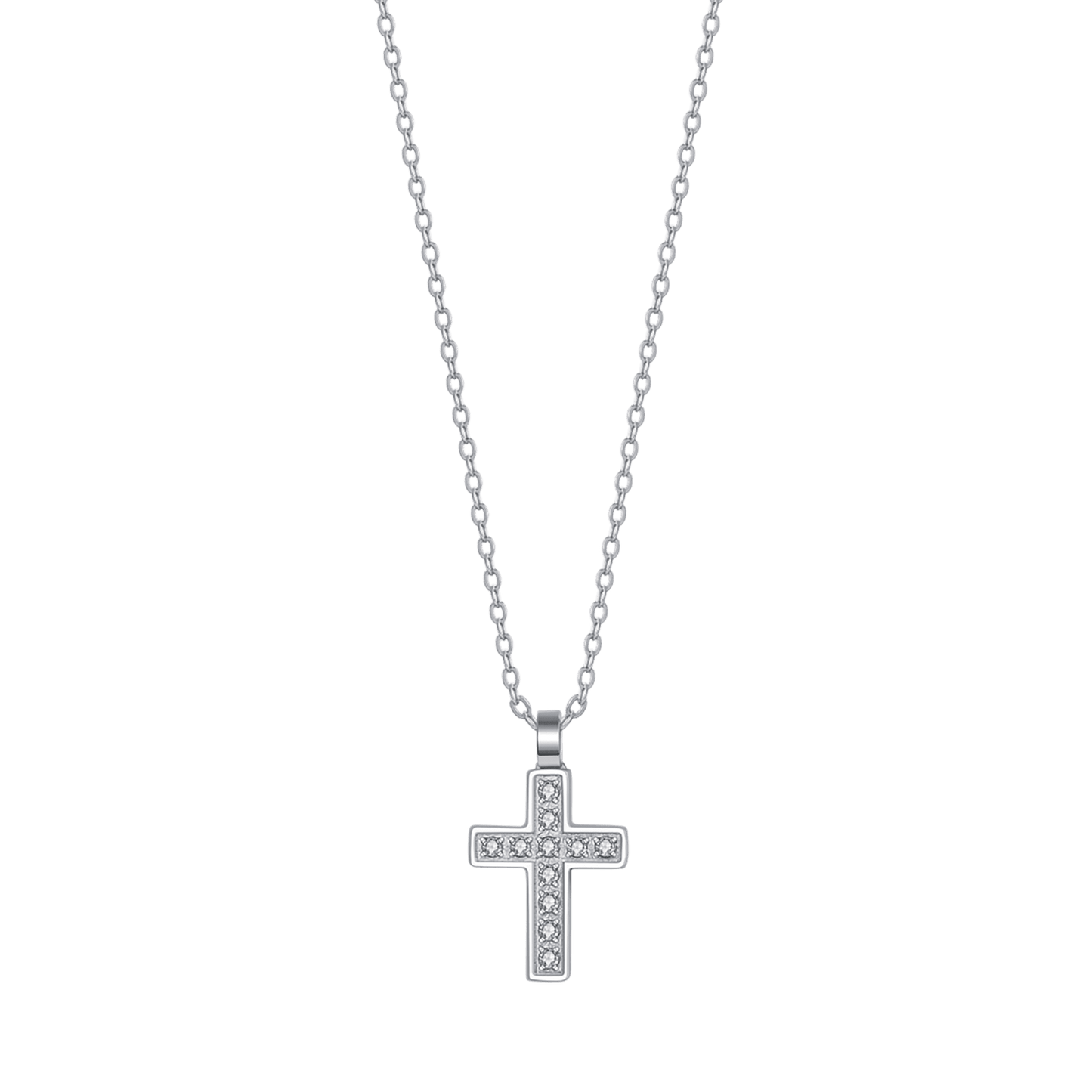 STEEL MEN'S NECKLACE WITH CROSS AND WHITE CRYSTALS