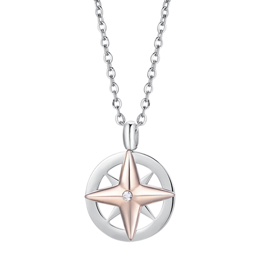 STEEL MEN'S WIND ROSE IP ROSE NECKLACE