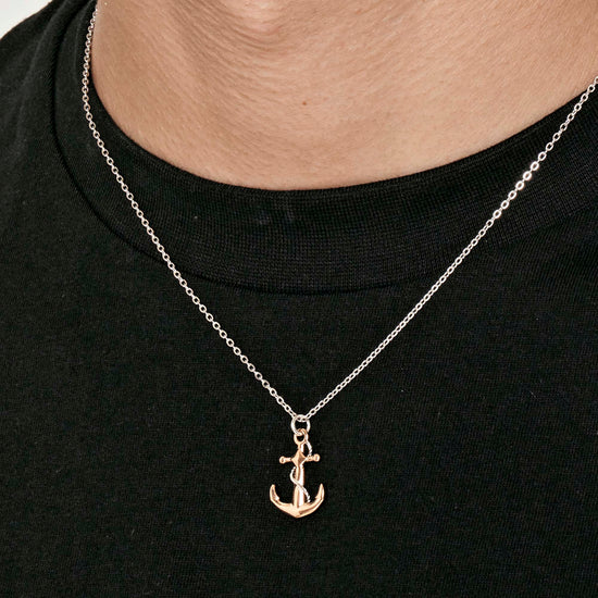 STEEL MEN'S NECKLACE WITH IP ROSE ANCHOR AND SILVER ELEMENTS