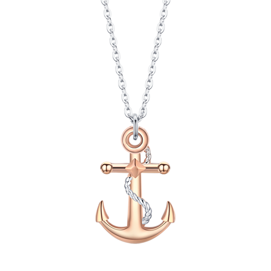 STEEL MEN'S NECKLACE WITH IP ROSE ANCHOR AND SILVER ELEMENTS