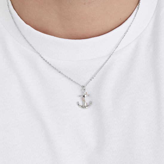 STEEL MEN'S NECKLACE WITH IP ROSE ANCHOR AND SILVER ELEMENTS