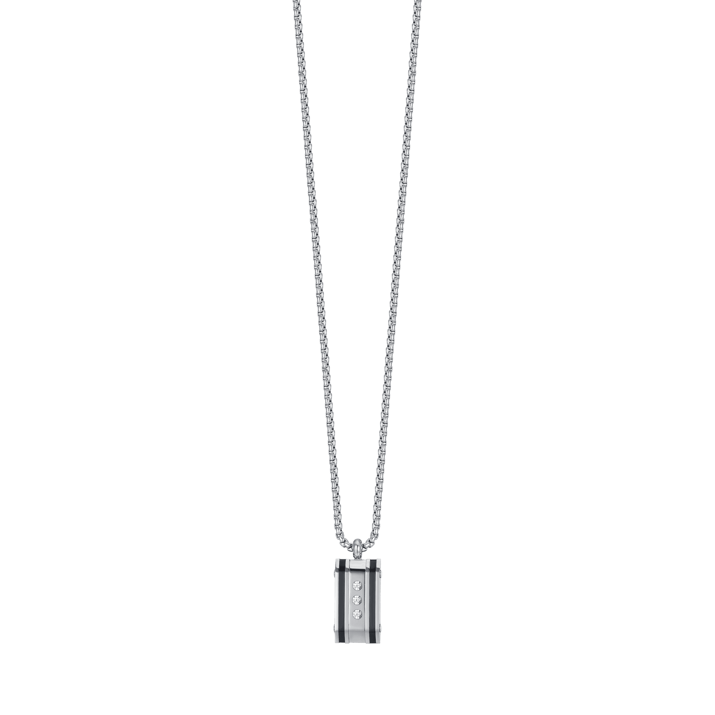 STEEL MEN'S PLATE NECKLACE WITH WHITE CRYSTALS