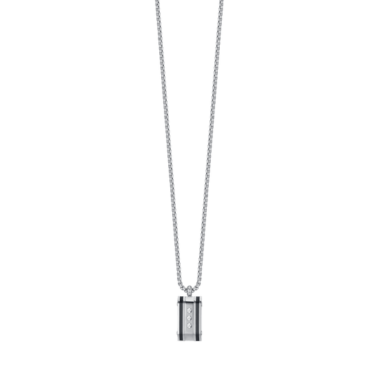 STEEL MEN'S PLATE NECKLACE WITH WHITE CRYSTALS