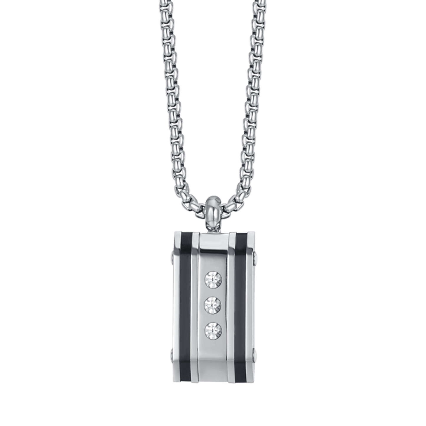 STEEL MEN'S PLATE NECKLACE WITH WHITE CRYSTALS