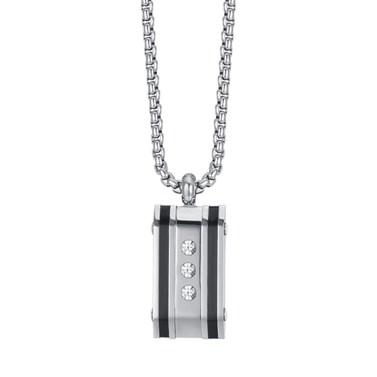 STEEL MEN'S PLATE NECKLACE WITH WHITE CRYSTALS