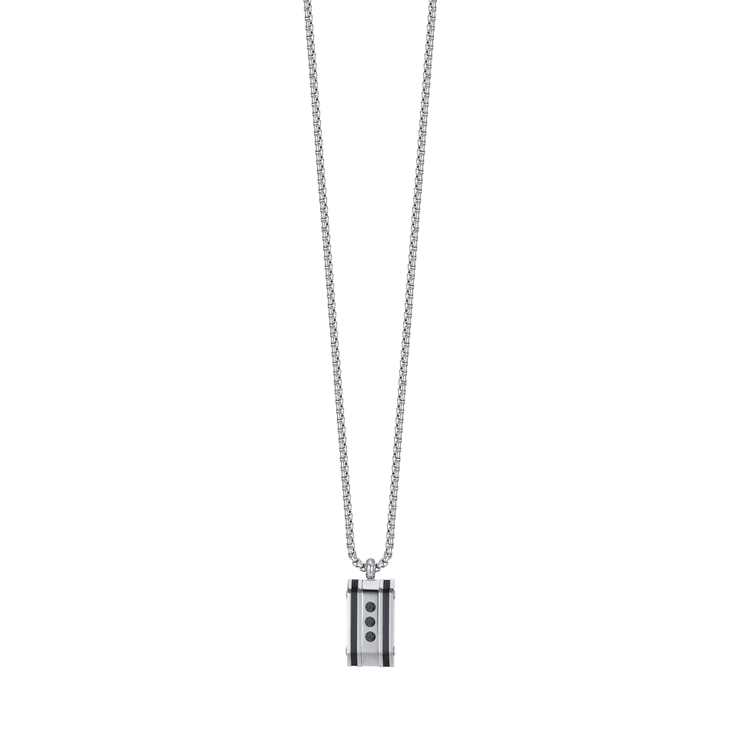 STEEL MEN'S PLATE NECKLACE WITH BLACK CRYSTALS