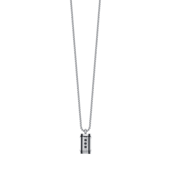 STEEL MEN'S PLATE NECKLACE WITH BLACK CRYSTALS