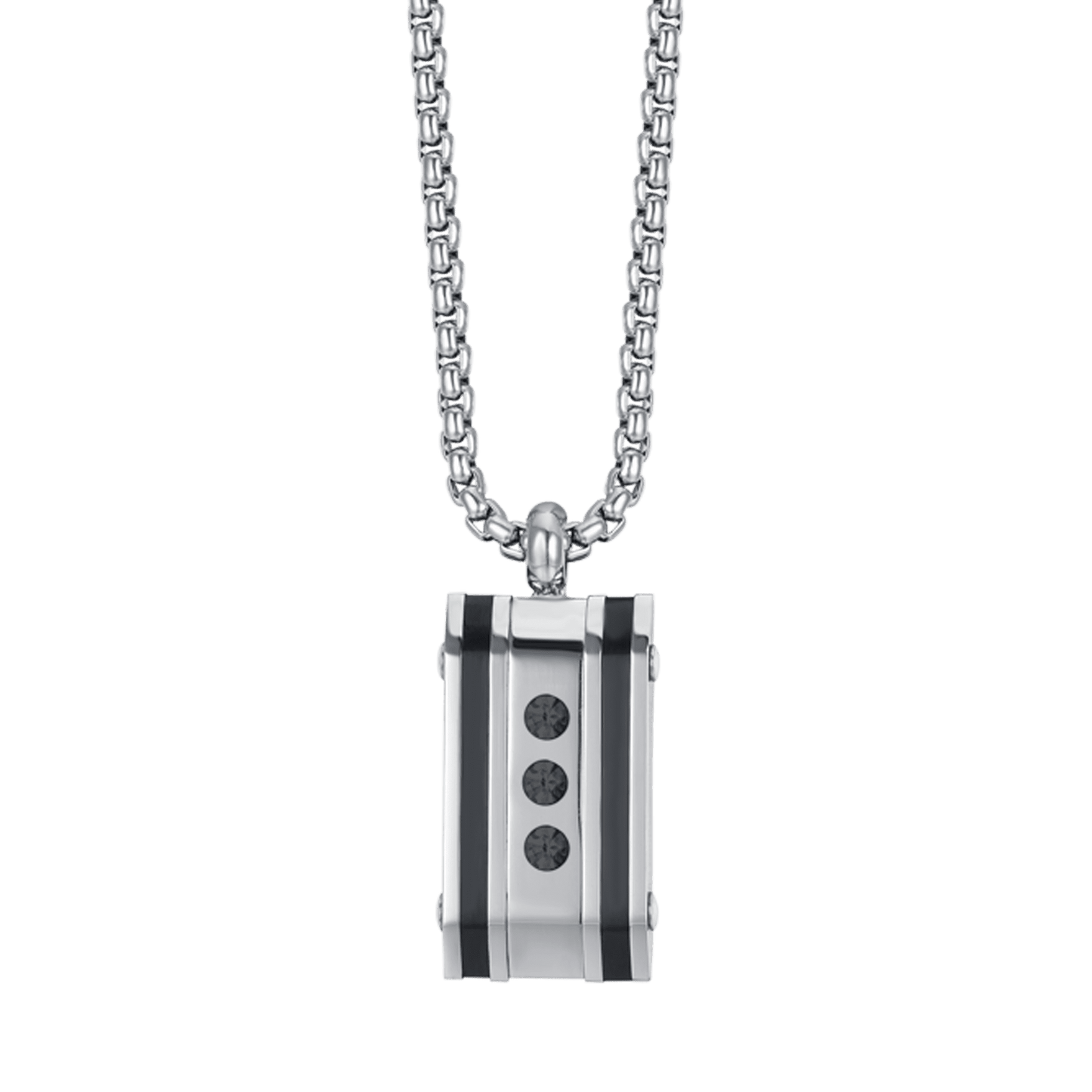 STEEL MEN'S PLATE NECKLACE WITH BLACK CRYSTALS