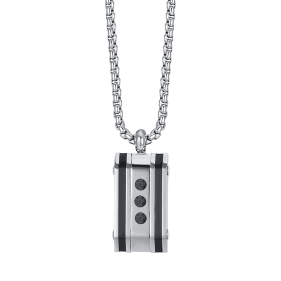 STEEL MEN'S PLATE NECKLACE WITH BLACK CRYSTALS