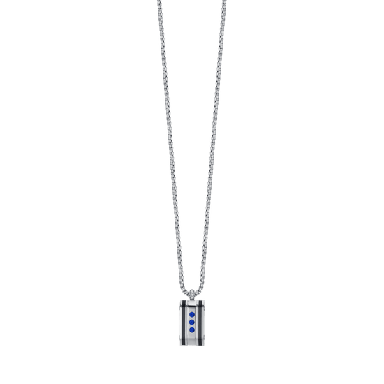 STEEL MEN'S PLATE NECKLACE WITH BLUE CRYSTALS