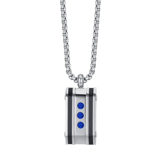 STEEL MEN'S PLATE NECKLACE WITH BLUE CRYSTALS